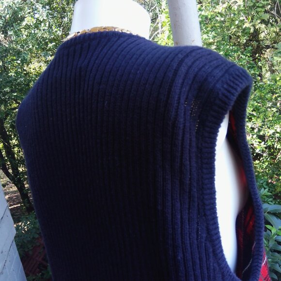 Vintage Sag Harbor Plaid Knit Cotton Academia Cardigan Button Up Sweater Vest - Picture 4 of 8